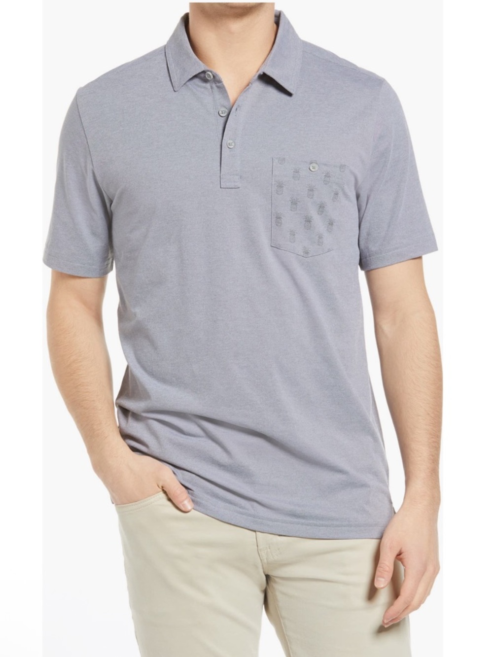 Travis Mathew Can Can Pineapple Print Pocket Polo Heather Quiet Shade Gray Large